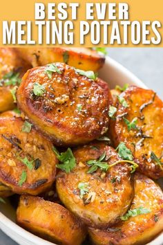 best ever melting potatoes Melting Potatoes Recipe, Side Veggies, Tasty Potato Recipes, Melting Potatoes, Potato Slices, Dried Rosemary, Gold Potatoes, Summer Sides, Thanksgiving Menu Ideas