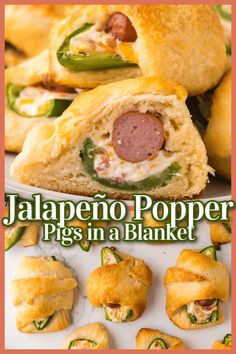 jalapeno popper pigs in a blanket with text overlay that reads jalapeno poppers pigs in a blanket