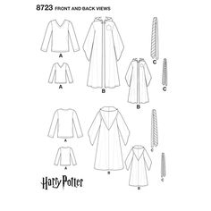 sewing pattern for harry potter's robe and cloak from the movie, it is easy to sew