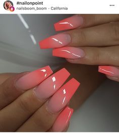 Red Ombre Nails, Coral Nails, Pink Ombre Nails, Red Ombre