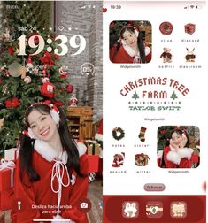 the girl is dressed up as santa clause for her christmas tree advertismation