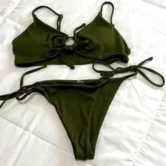 Never Worn. Both Top And Bottom Size M Amazon Summer Swimwear For Vacation, Amazon Stretch Swimwear For Summer, Amazon Beachwear Swimwear For The Beach, Amazon Stretch Swimwear For The Beach, Amazon Spring Beach Swimwear, Amazon Summer Swimwear For Beach, Amazon Summer Swimwear For Beach Season, Army Green, Womens Swim