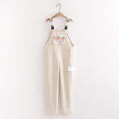 Color: Beige pants, Size: L Beige Overalls, Beige Hose, Pink Overalls, Straps Jumpsuit, Strap Pants, Vintage Jumpsuit, Style Kawaii, Kawaii Harajuku, Bleu Pastel