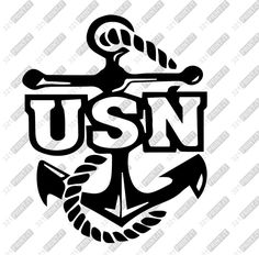 an anchor with the word usn on it is shown in black and white ink