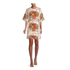 Nwt Tory Burch Fruit Basket T-Shirt Mini Dress Cotton Belted Oversized M Bust44 Multicolor Oversized Design M To L Can Wear White Oversized Printed Dress, Cotton Graphic Print Dress For Daywear, Oversized Short Sleeve Dress For Brunch, Oversized Casual Daytime Dresses, Oversized Casual Dresses For Daytime, Oversized Floral Print Dress For Daywear, Tory Burch Dress, Dress Orange, Dress Cotton