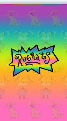 an image of the word rugrat's on a colorful background with cartoon cats