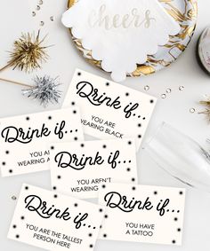 four wine tags with the words drink if you are drunk, drink if you aren't