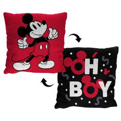 two pillows with mickey mouse designs on them