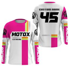 a white and pink jersey with the number 46 on it