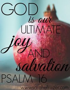 a red pomegranate with the words god is our ultimate joy and salvation