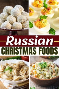 russian christmas foods are shown in this collage