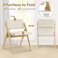 the folding chair is shown with instructions for how to fold it