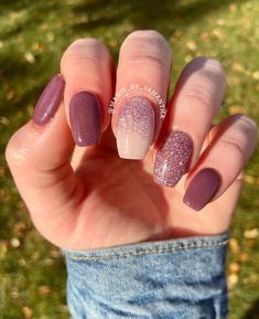 Gray And Mauve Nails, Grey And Mauve Nails, Plum And Mauve Nails, Matte Mauve Nails With Glitter, Mauve Sparkle Nails, Self Nail, Nail Aesthetic