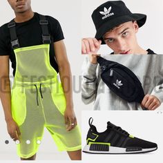 Yellow Overalls, Adidas Bucket Hat, Rave Festival Outfits, Outfit Adidas, Festival Outfits Men, Electric Daisy, Coachella Music Festival, Edc Outfits