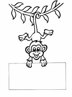 a cartoon monkey hanging from a tree branch