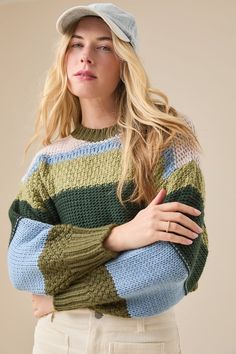 Cozy up in color. This chunky knit sweater features playful pops of color for a unique and eye-catching look. The soft, thick material keeps you warm and comfortable all season long. White Dress Skirt, Bow Sweater, Cardigan Crop, Chunky Knit Sweater, Trending Boots, Jean Trends, Chunky Knits Sweater, Sweater Sale, Altar'd State