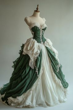 Sky Inspired Dress, Romantic Period Dress, Dresses From 1800s, Ball Dresses Green, Fairytail Dress, Fantasy Gowns Art, Victorian Style Prom Dress, Fairytale Vibes, Ballgowns Victorian Aesthetic