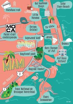 a map that shows the locations of many different places in miami, florida and other parts of