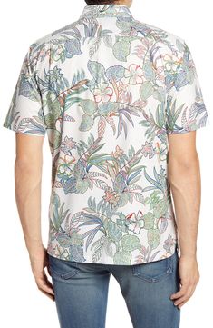 Vibrant tropical flowers light up a cool, casual shirt crafted in America from pure Japanese cotton with a proprietary soft finish. 29" length; 44 1/2" chest (size Medium) Front button closure Spread collar Short sleeves Back yoke Straight hem 100% cotton Machine wash, tumble dry Made in the USA of imported fabric Men's Clothing Vince Camuto Handbags, Marc Jacobs Bag, Japanese Cotton, Floral Short, Stuart Weitzman Shoes, Short Sleeve Button Up, Tropical Flowers, Casual Shirt, Free People Dress