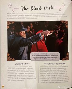 an article about the blood oath is shown in this photo, with information on it