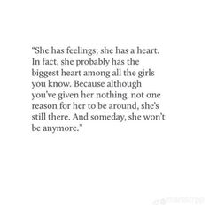 a quote from the book she has feelings she has a heart in fact, she probably has the biggest heart among all the girls you know