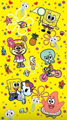 an image of cartoon characters on a yellow background