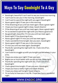 a poem that says, ways to say goodnight to a guy