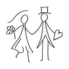 a drawing of two people holding hands, one with a heart and the other with a flower