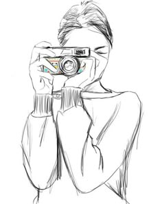 a drawing of a person taking a photo with a camera in front of their face