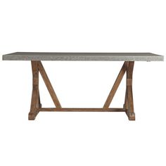 a table that is made out of wood and concrete with two legs on each end