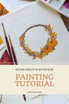 an autumn wreath in watercolor with the title overlay