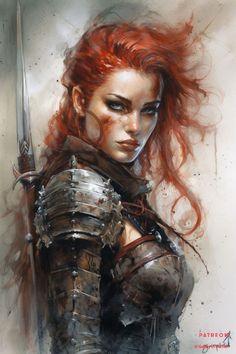 Follow the link to AI Gallery of Heroes on Patreon for 82 other female warriors and rogues. Free to all! Red Warrior, Lady Knight, Pillars Of Eternity, Female Warriors, Woman Warrior, Warrior Women, Army Women, Wild Woman