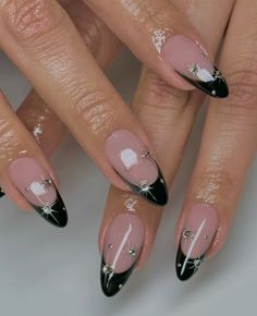 Dark Acrylic Nails, Nails After Acrylics, Black French Tip, Short Stiletto, October Nails, Goth Nails, Nails Now, Vibrant Nails, Black French