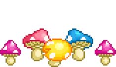 an image of pixel art mushrooms in different colors