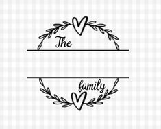 two hand drawn frames with the words, the family and hearts on them in black ink