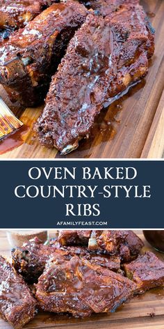 oven baked country style ribs on a cutting board