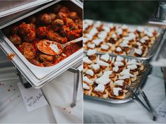 there are many different types of food on the table and one is being served to people