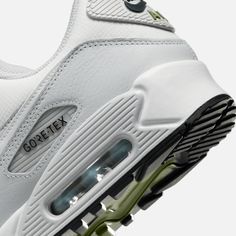 Style No. DJ9779-003 Color: Photon Dust/Summit White/Chlorophyll/Grey Fog Nike Air Max 90 GTX delivers a waterproof take on the running shoe that helped define the ‘90s. This coveted edition gets a GORE-TEX upper so you can make a splash without getting wet. Leather vamp adds durability and helps resist the elements. Nike Air Max 90 GTX Men's Shoes. Cargo Khaki, Nike Trainers, Nike Acg, Sneakers Grey, Nike Air Max 90, Gore Tex, Nike Sportswear, Sneakers Black, Air Max Sneakers