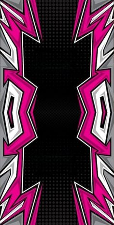 an abstract pink and black design with white lines in the center, on a dark background