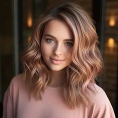 Dark Brown Hair with Rose Gold Blonde Highlights Rose Beige Hair Balayage, Brown Hair With Rose Gold, Dark Brown Hair With Auburn, Auburn And Blonde Highlights, Dark Beige Blonde Hair, Gold Lowlights, Dirty Blonde Hair With Highlights