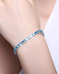 Aquamarine / Zirconia Gemstone Tennis Bracelet Sculptural Bracelet, Stylish Bracelet, Birthstone Bracelets, February Birth Stone, Diamond Bracelets, March Birth Stone, Birthstone Necklace, Tennis Bracelet, Birthstone Jewelry