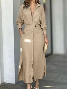 Mode Kimono, Long Sleeve Kimono, Blue Long Sleeve Dress, Collared Shirt Dress, Lady Dress, Dress Sleeve Styles, Weave Style, Khaki Dress, Stylish Clothes For Women