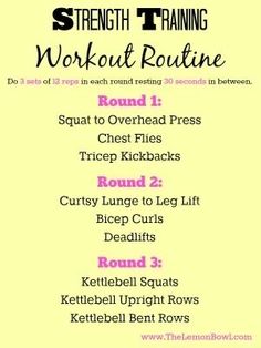 the strength training workout routine is shown in pink and black, with instructions for how to do