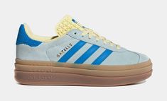 Gazelle Bold Womens Lifestyle Shoes (Almost Blue/Bright Blue/Almost Yellow) Cute Cheap Shoes, Sneakers Colorful, Colorful Sambas, Blue Gazelle, Yellow Adidas Gazelle, Bold Gazelle, Blue And Yellow Sambas, Adidas Gazelle Blue Bird, Blue And Yellow Gazelle