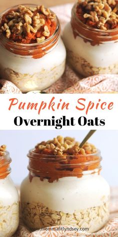 pumpkin spice overnight oats in mason jars