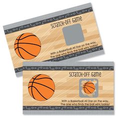 two basketball ticket cards with the word scratch off game on them