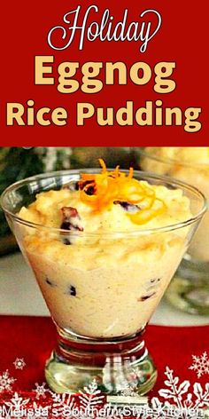 eggnog rice pudding in a glass bowl