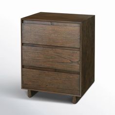 a wooden cabinet with two drawers on one side and an open drawer on the other