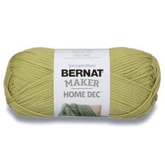 bernat maker home dec yarn in lemon green, with white and blue stripes