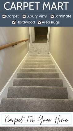 carpet for your home with the words carpet mart on it and an image of stairs leading up